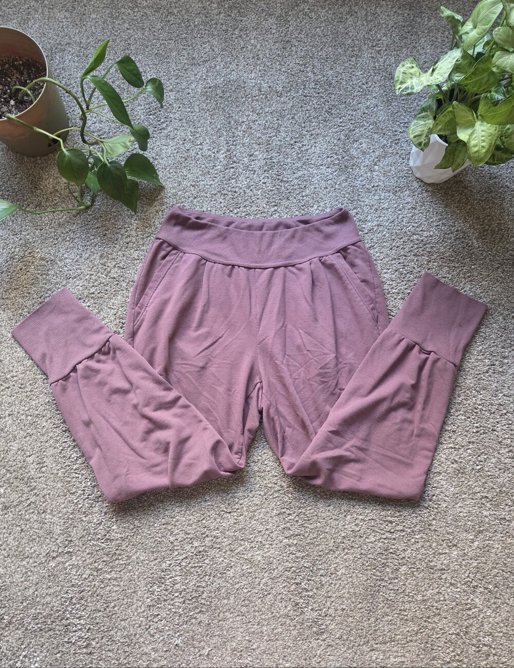 Mauve Ribbed Hem Jogger Pants